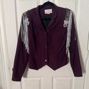 Ladies Western Fringe Jacket - Purple size medium leather trim